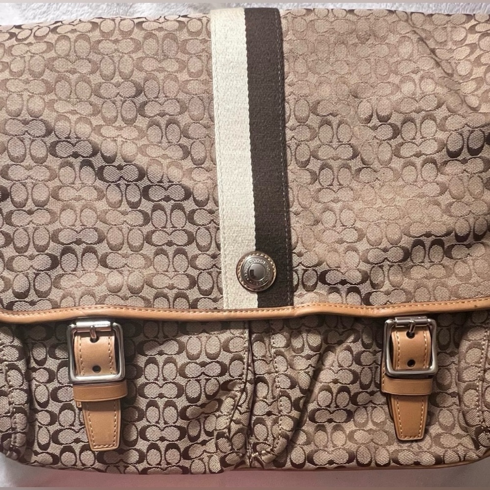 Coach Brown Leather Messenger Bag – Adjustable Strap, Signature Style